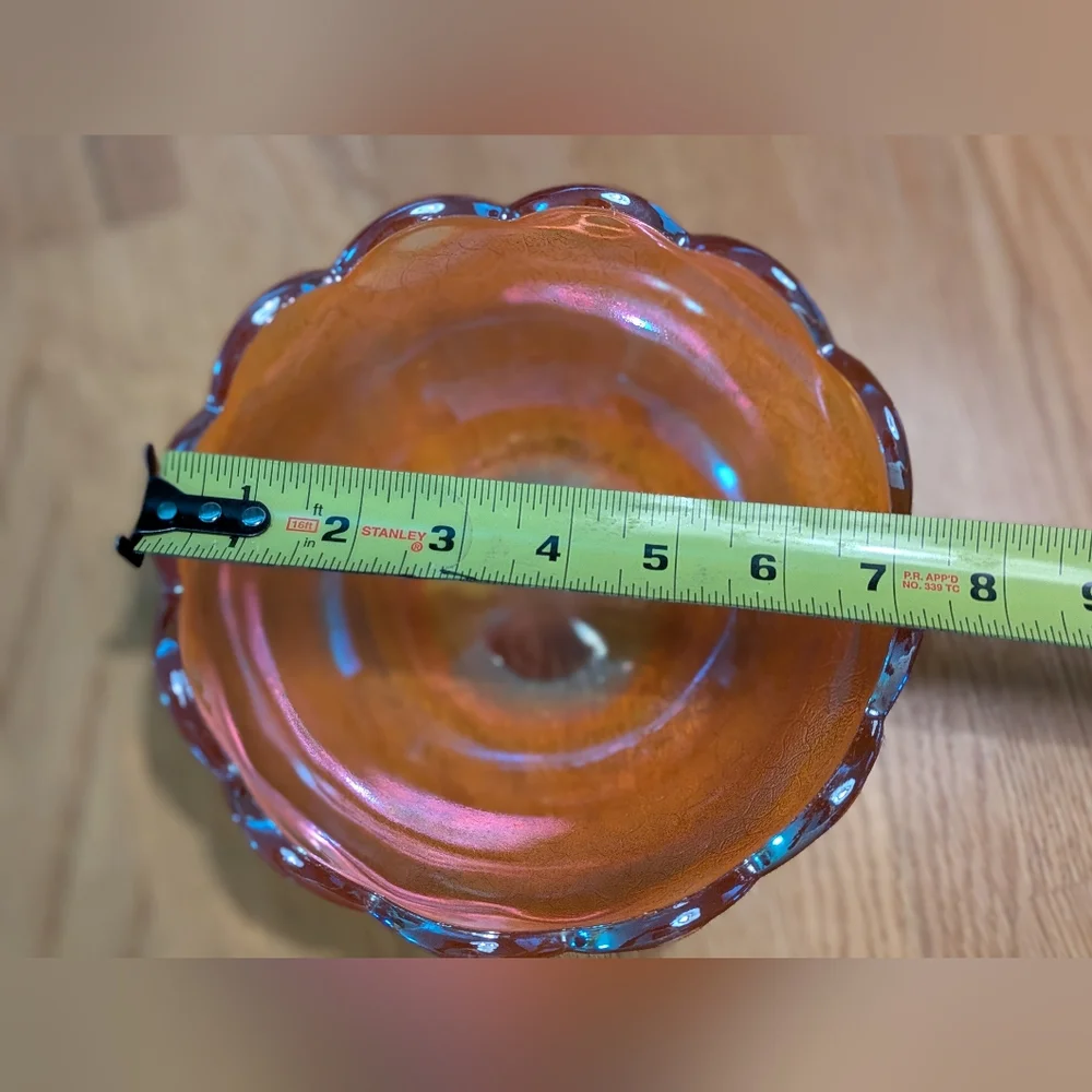 Antique Carnival Glass Bowl Candy Dish Peach Lustre 7.5